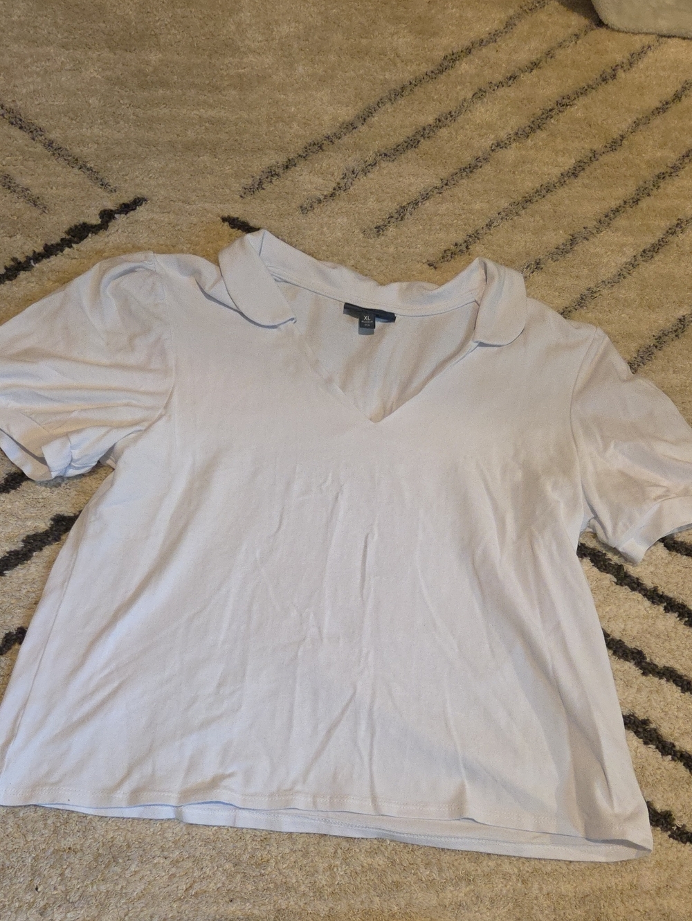 Modcloth Off White V-Neck Polo Collar Short Sleeve Tee